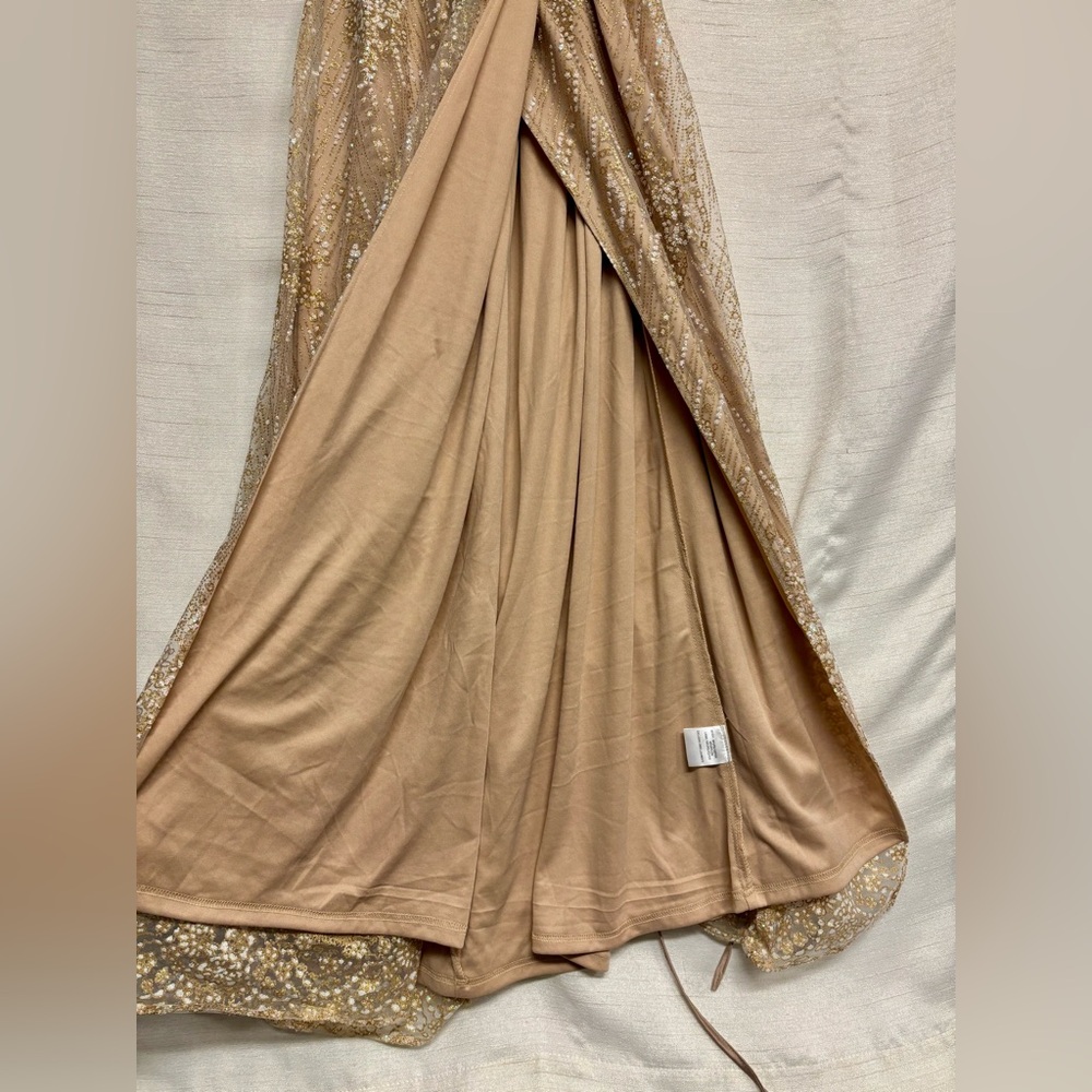 Hello Molly | NWT Gold Sequin Backless Dress Wrap Tie Slit Prom Formal Sexy US 4 - Picture 7 of 13